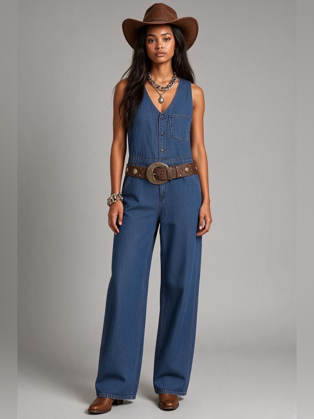 Universal Thread Blue Denim Sleeveless Wide-Leg Jumpsuit